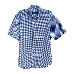 Ralph Lauren Mens Blue White Gingham Short Sleeve Button Down Shirt Large